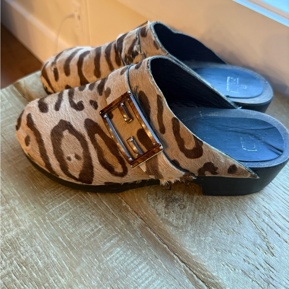 Vintage Fendi animal print clogs. Size 7 one of the clogs got chewed by the dog